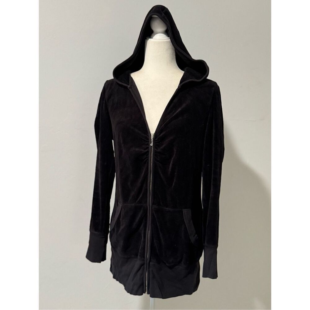 Juicy Couture black Y2K velour tracksuit zip up hooded sweater L